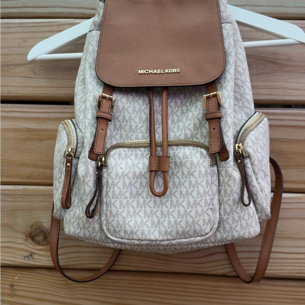 Michael Kors Brown and Cream Monogram Backpack